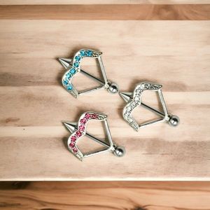A Pair of Body Accent Nipple Barbell Bow & Arrow